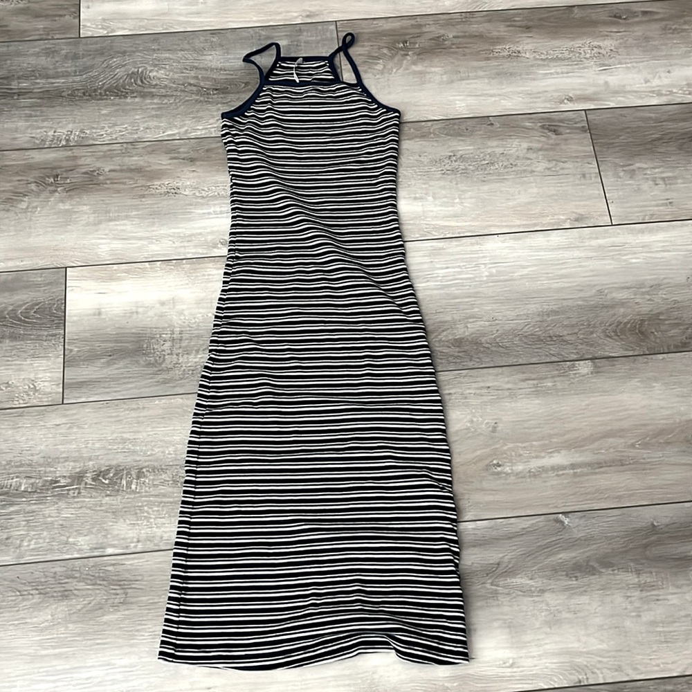 Rvca striped bodycon ribbed blue racerback maxi dress size xs